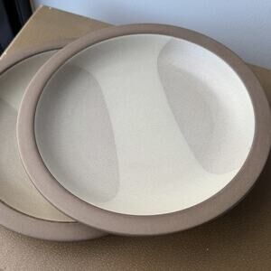 Heath Ceramics Birch Stripe Pattern Salad Plates 9.25” Set of 2 Rim Line Pottery